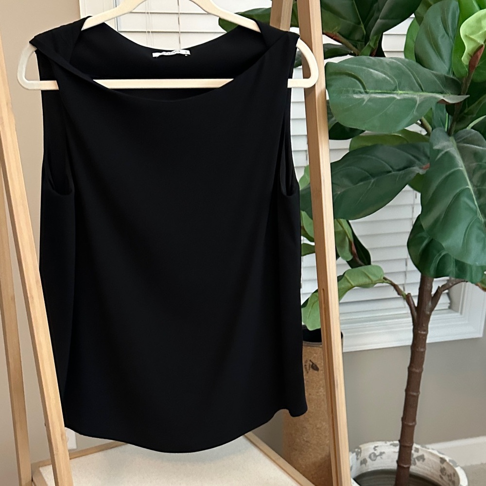 MM LaFleur Black Sleeveless Draped Neck Blouse